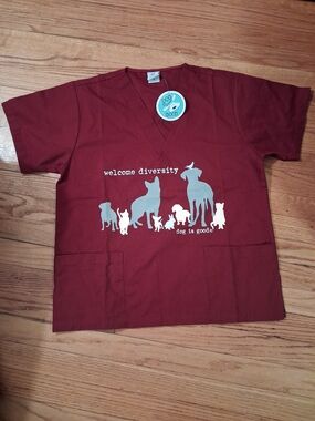 Dog Is Good Maroon 'Welcome Diversity' Pet Scrub Top